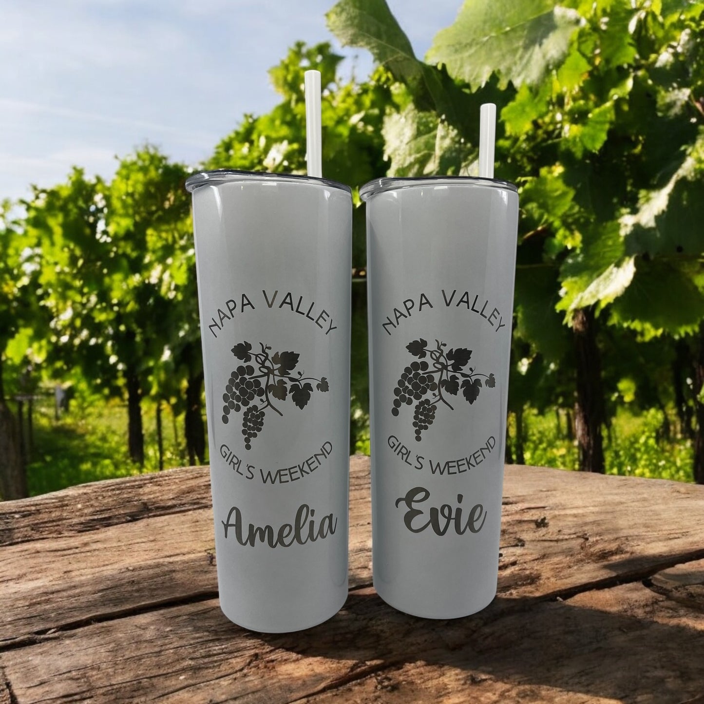Napa Valley Vineyard Tumbler – 20 oz Skinny Laser Engraved, Personalized Wine Lover Gift