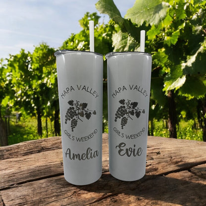 Napa Valley Vineyard Tumbler – 20 oz Skinny Laser Engraved, Personalized Wine Lover Gift