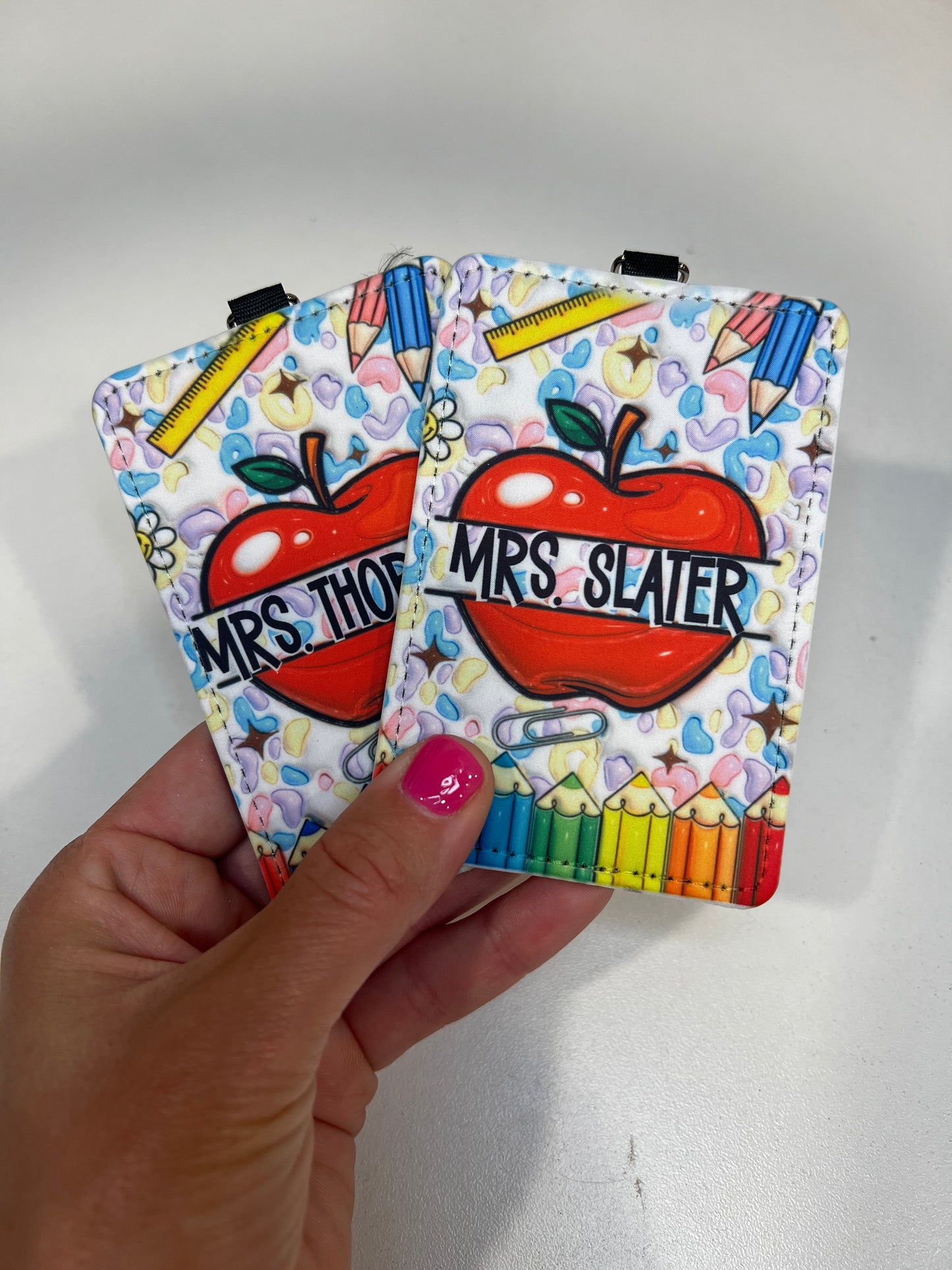 Personalized Classroom-Themed Teacher ID Badge Holder with Lanyard-Custom Teacher ID Badge