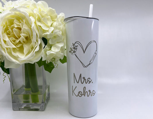Personalized Teacher Engraved 20 oz Skinny Tumbler – Custom Name Stainless Steel Cup with Straw & Lid