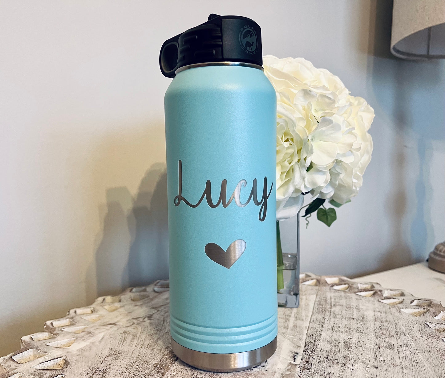 32 oz Personalized Laser Engraved Water Bottle – Insulated Stainless Steel, Leak-Proof with Straw
