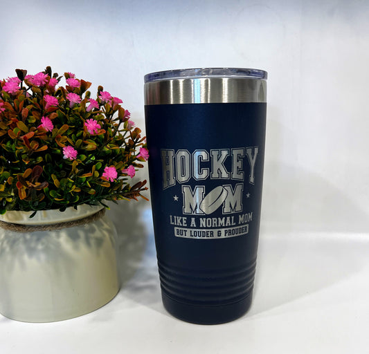Hockey Mom Engraved 20 oz Travel Coffee Cup | Personalized Stainless Steel Tumbler with Lid