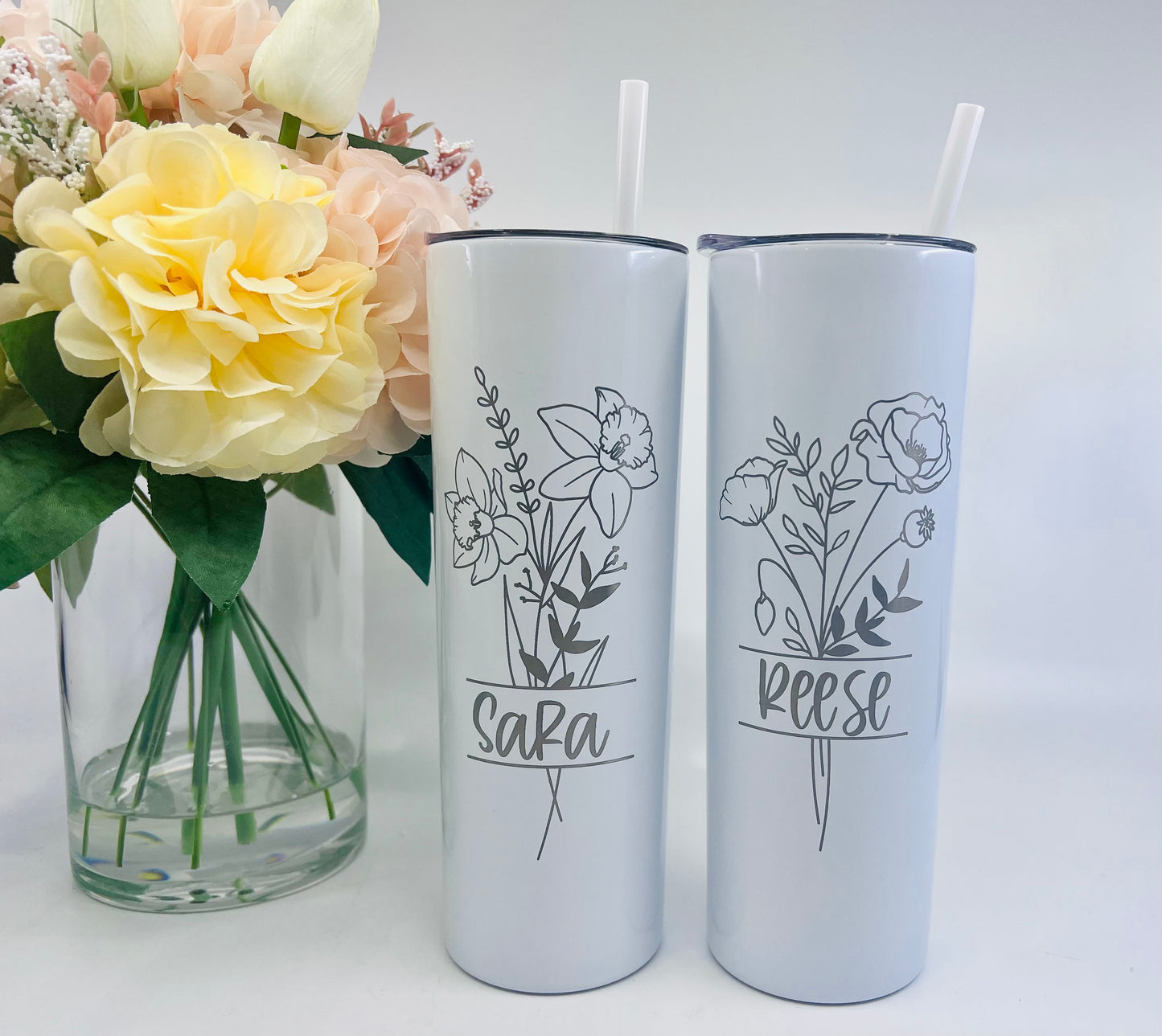 Personalized Birth Month Flower Tumbler – Flower Tumbler - Personalized Cup with Lid and Straw