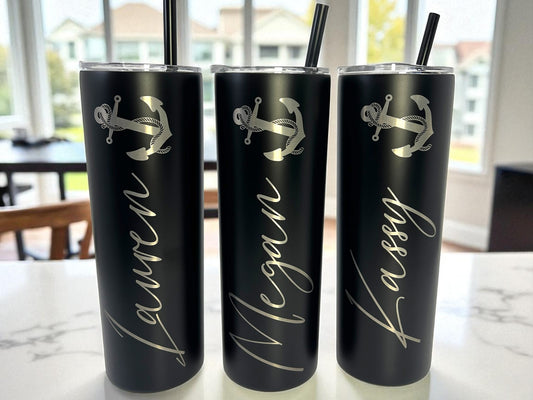 Personalized Anchor Tumbler – 20 oz Stainless Steel, Laser Engraved, Nautical Gift, Custom Name