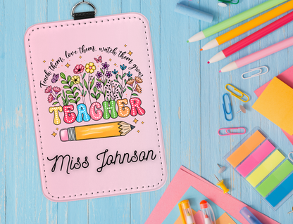 Personalized Teacher ID Badge Holder with Lanyard-Custom Teacher ID Badge- Personalized Teacher Gift