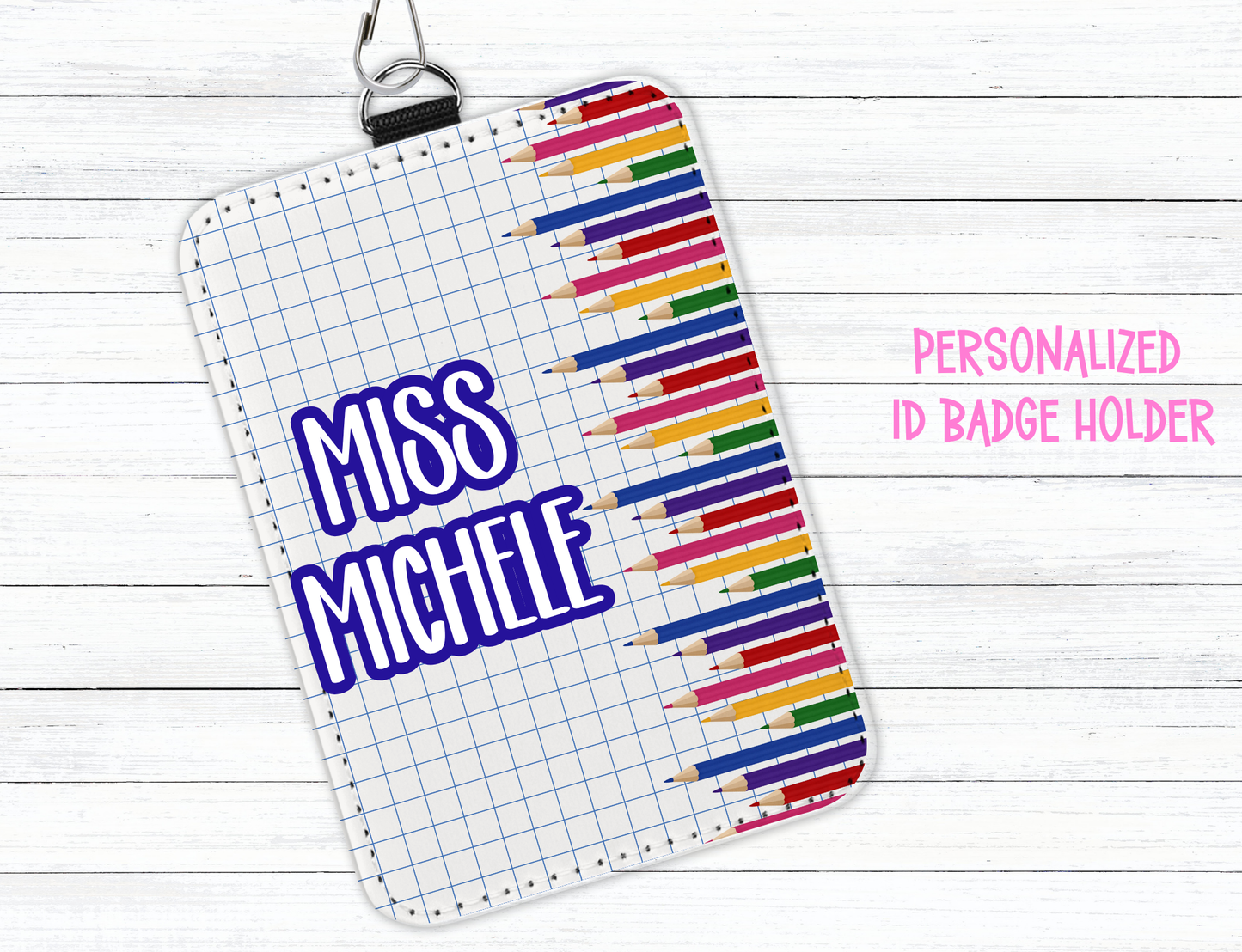 Personalized Teacher ID Badge Holder with Colorful Design and Lanyard