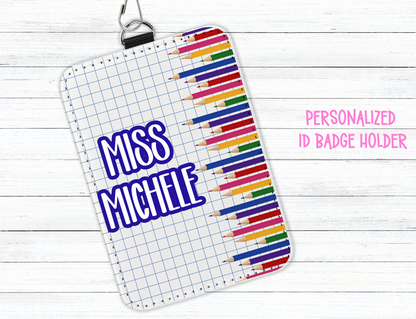Personalized Teacher ID Badge Holder with Colorful Design and Lanyard