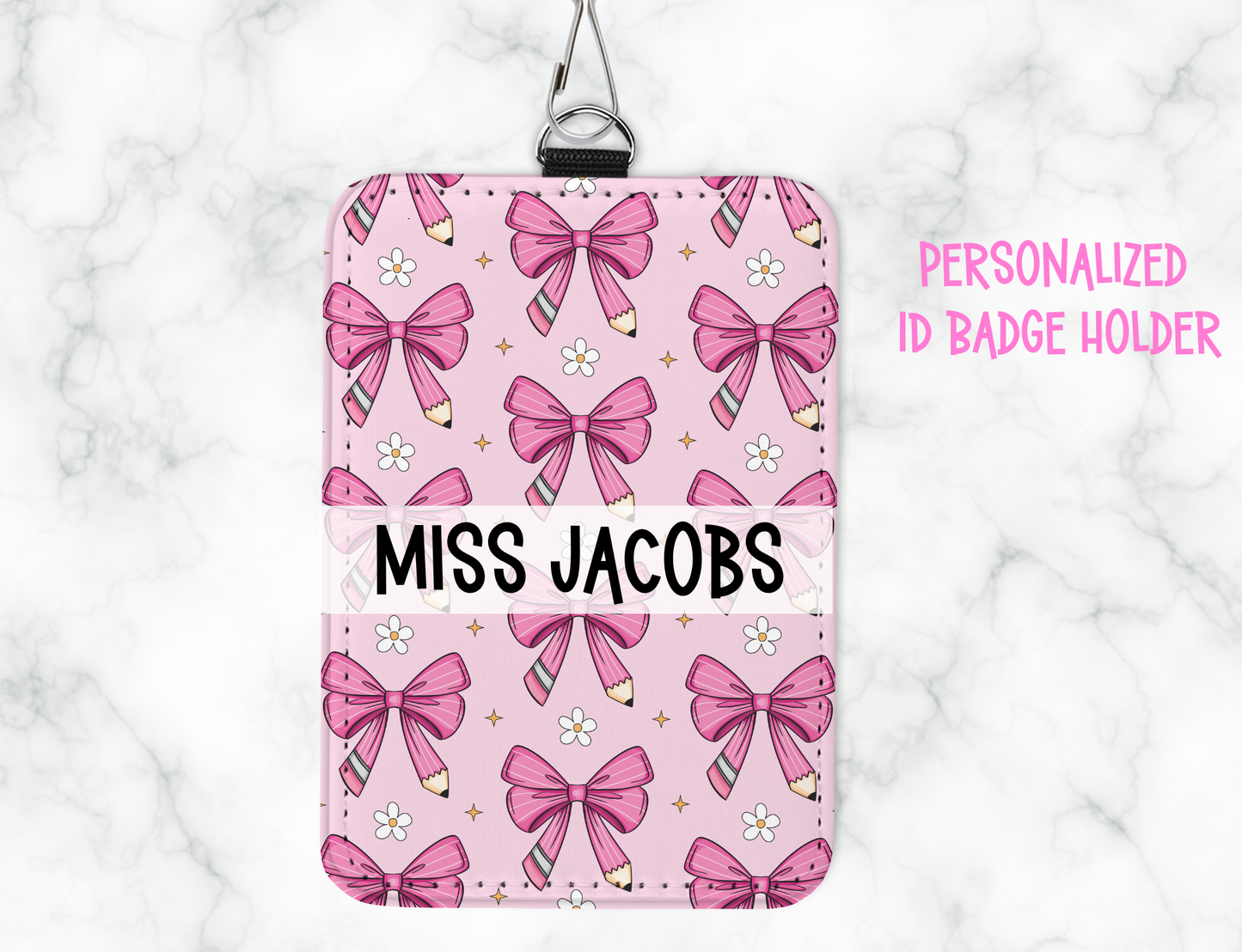 Personalized Leatherette ID Badge Holder with Lanyard – Custom Sublimated Name Tag for Teachers