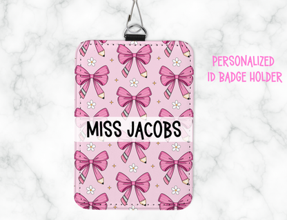 Personalized Leatherette ID Badge Holder with Lanyard – Custom Sublimated Name Tag for Teachers