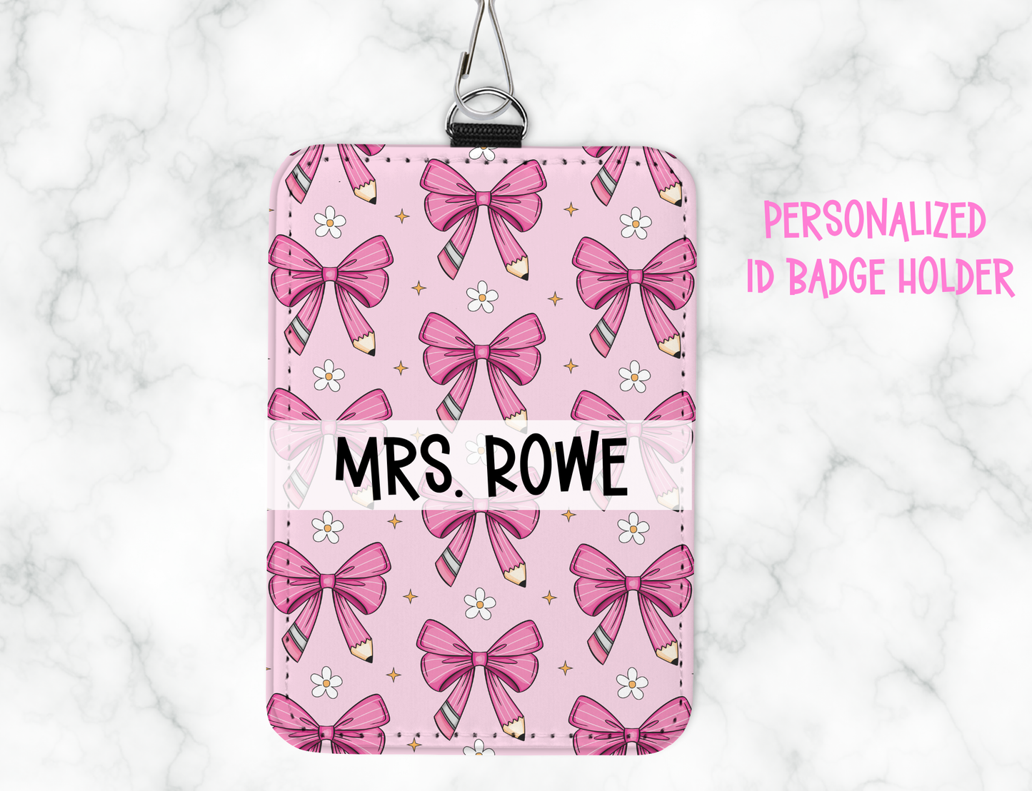 Personalized Leatherette ID Badge Holder with Lanyard – Custom Sublimated Name Tag for Teachers