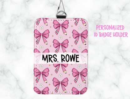 Personalized Leatherette ID Badge Holder with Lanyard – Custom Sublimated Name Tag for Teachers