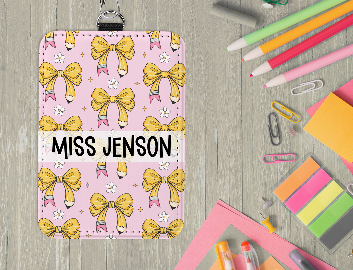 Personalized Leatherette ID Badge Holder with Lanyard – Custom Sublimated Name Tag for Teachers