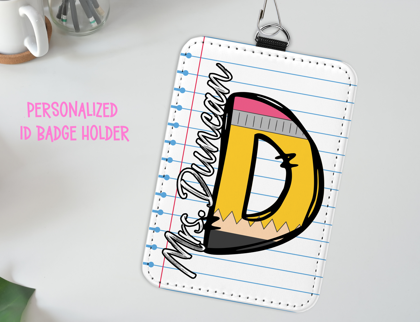 Personalized Teacher ID Badge Holder with Lanyard-Custom Teacher ID Badge- Personalized Teacher Gift
