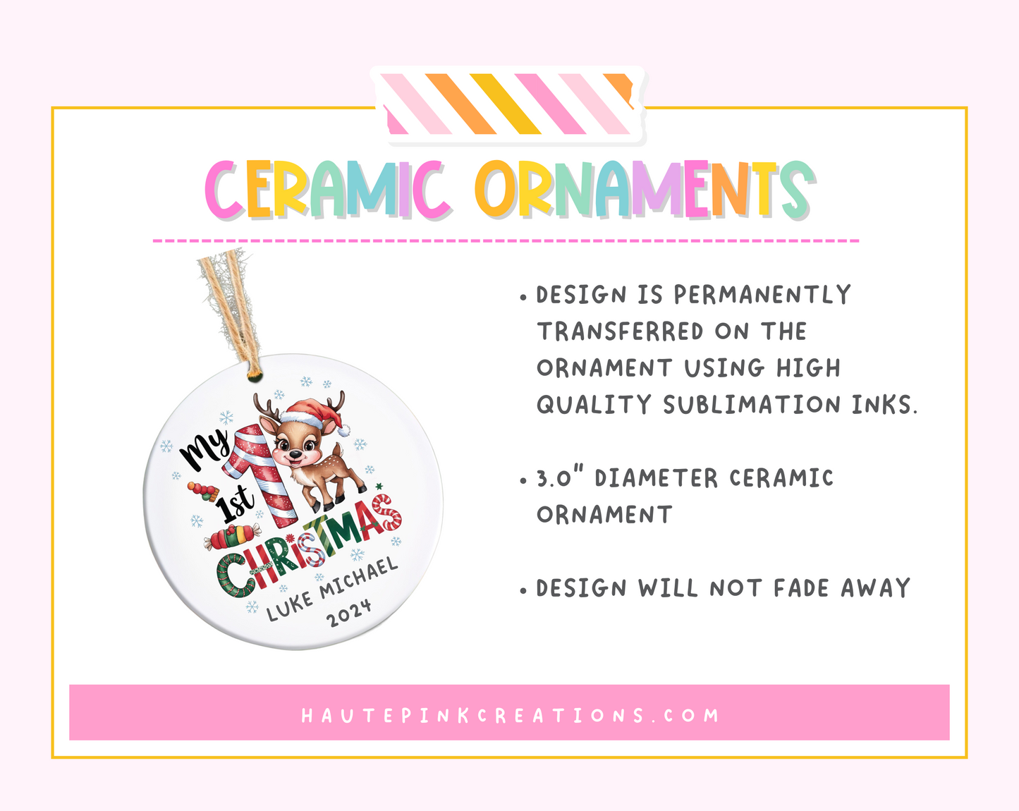 Personalized Ceramic Ornament – Custom Sublimated Holiday Decoration