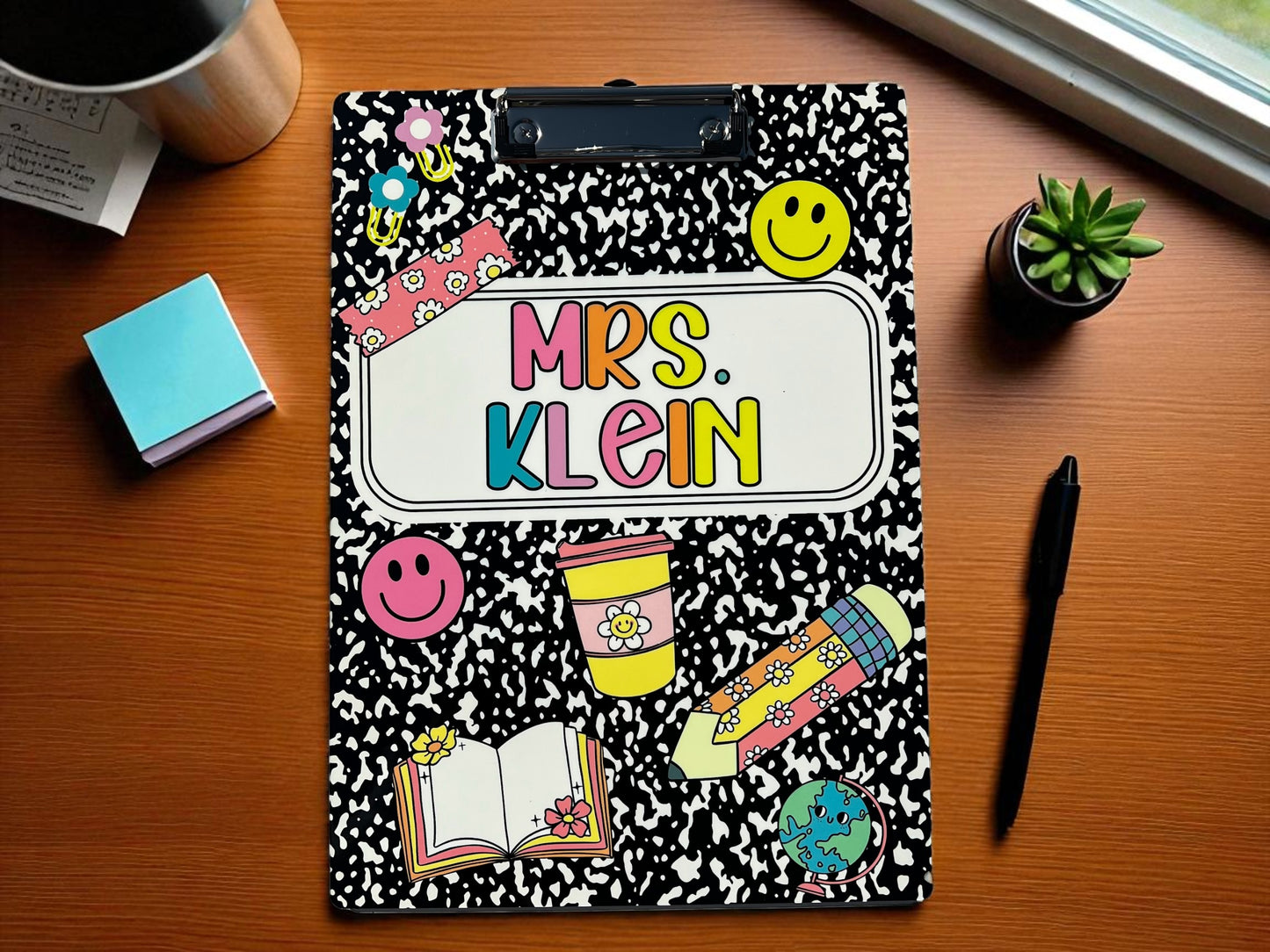 Personalized Teacher Clipboard – Sublimation, Custom Name, Colorful Classroom Gift