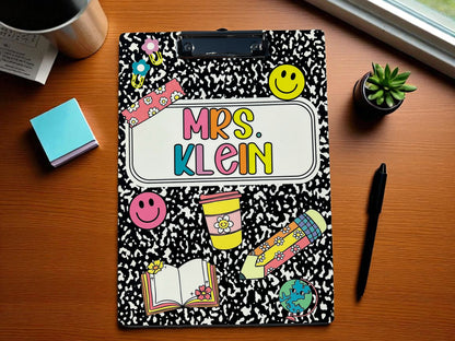 Personalized Teacher Clipboard – Sublimation, Custom Name, Colorful Classroom Gift