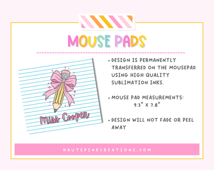 Personalized Teacher Mouse Pad – Custom Sublimated Desk Accessory for Classroom or Home Office (Copy)