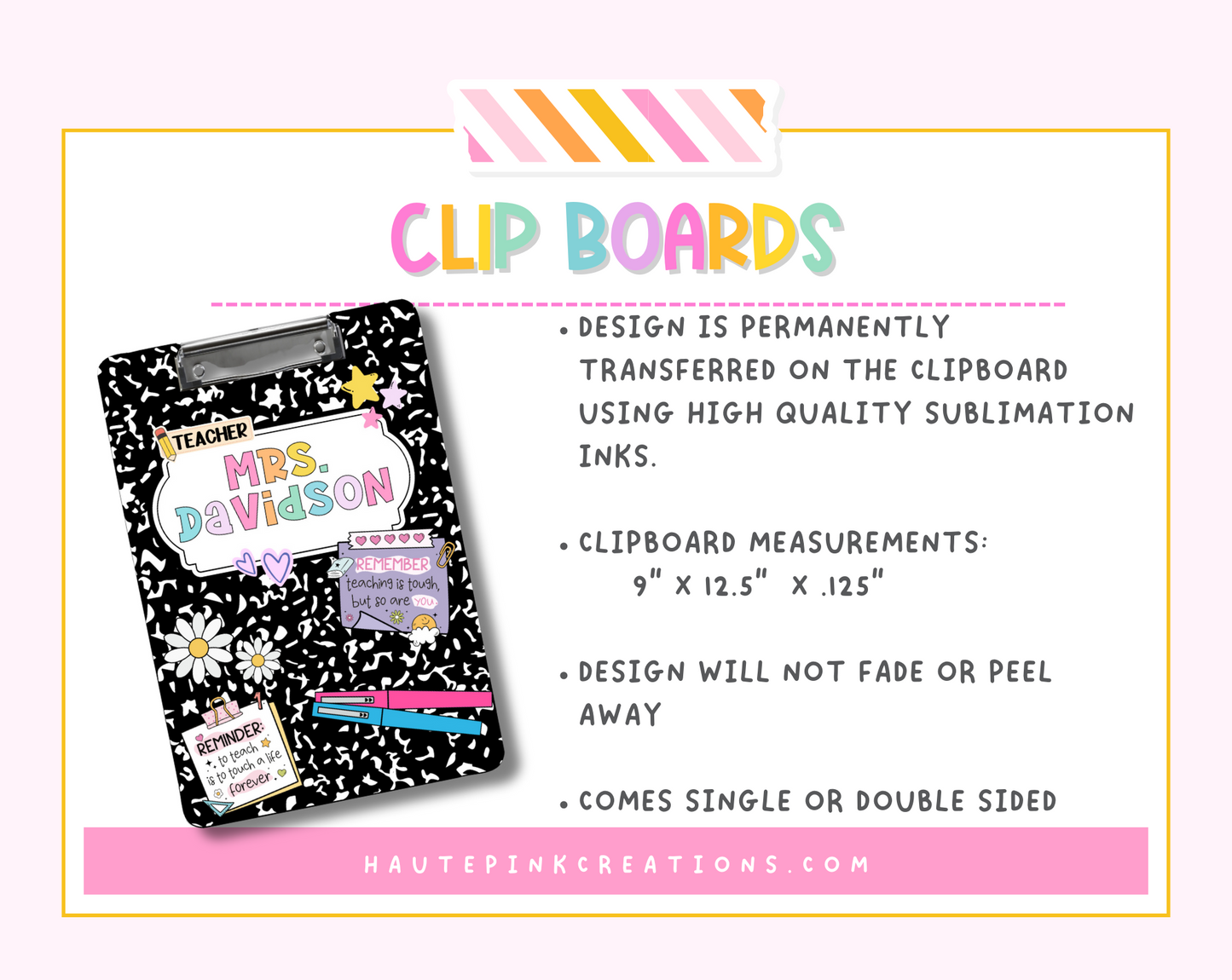 Personalized Teacher Clipboard – Sublimation, Custom Name, Colorful Classroom Gift