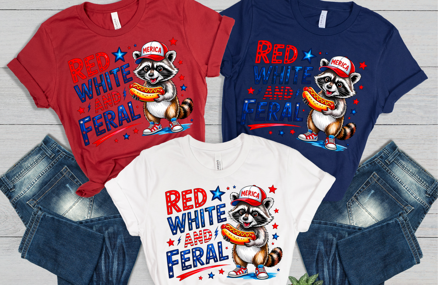 Red White and Feral, Women's Apparel, Women's Shirt, Fourth of July Shirt, 4th of July