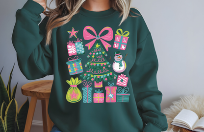 Pink Preppy Christmas Sweatshirt – Gildan 18000 Holiday Crewneck