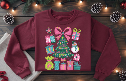 Pink Preppy Christmas Sweatshirt – Gildan 18000 Holiday Crewneck