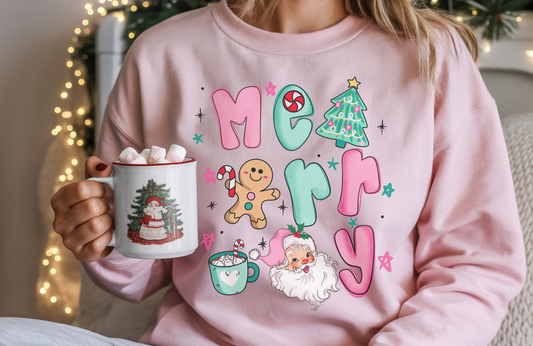 Merry Christmas Sweatshirt – Gildan 18000 Cute Holiday Crewneck