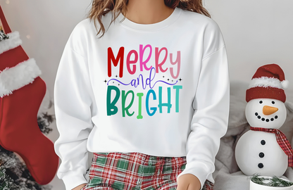 Merry and Bright Christmas Sweatshirt | Gildan 18000 Unisex Festive Crewneck