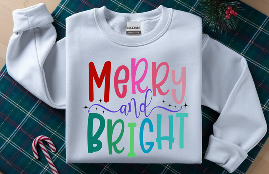 Merry and Bright Christmas Sweatshirt | Gildan 18000 Unisex Festive Crewneck