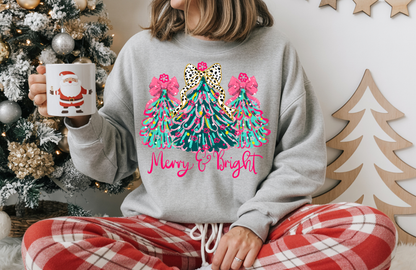 Merry and Bright Sweatshirt – Gildan 18000 Colorful Christmas Crewneck