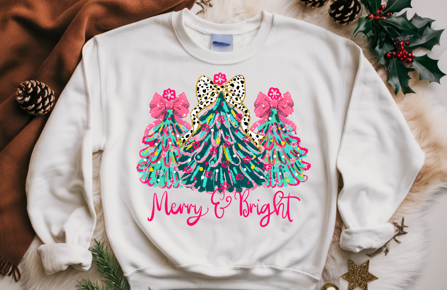 Merry and Bright Sweatshirt – Gildan 18000 Colorful Christmas Crewneck