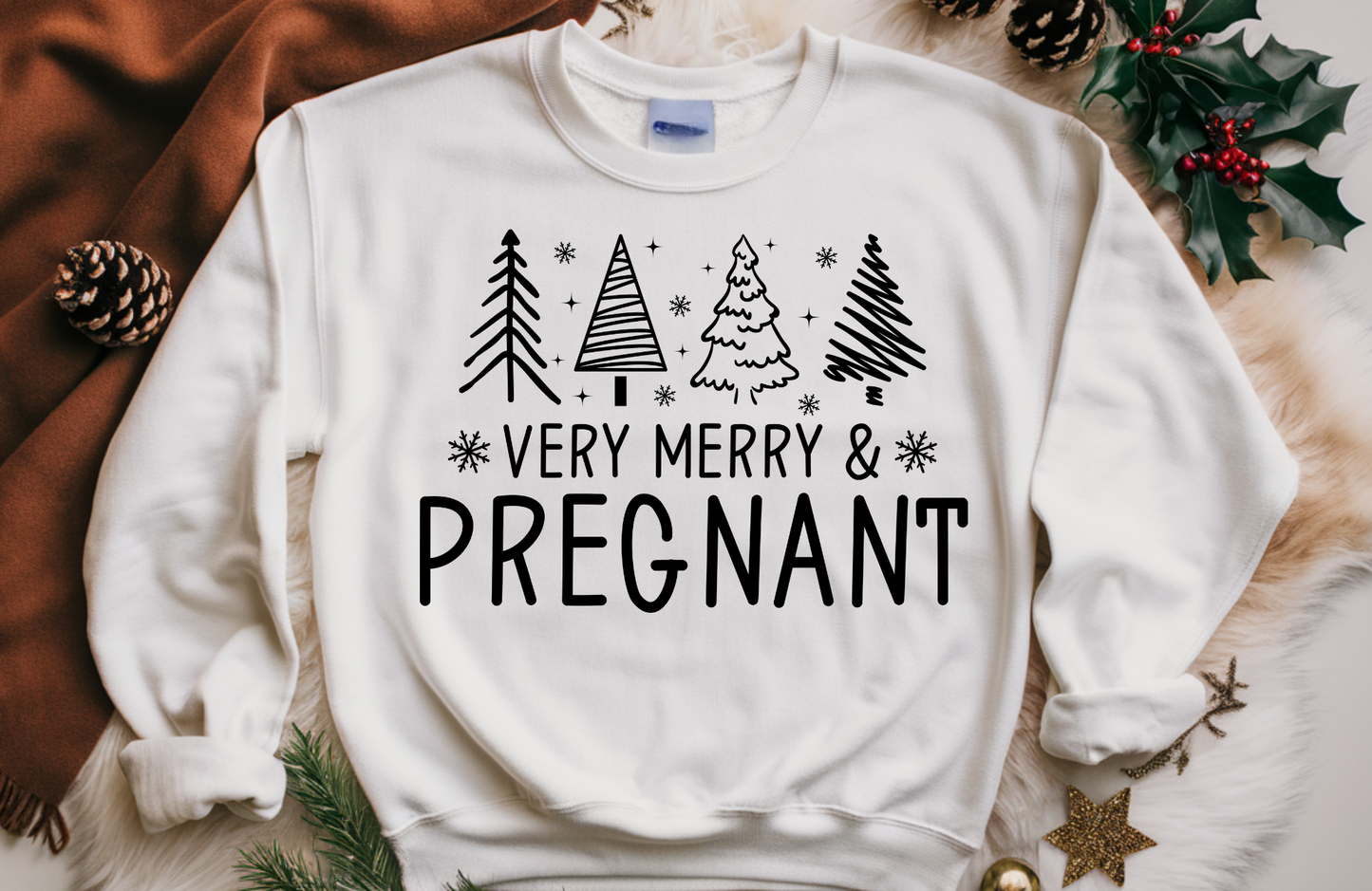 Very Merry and Pregnant Sweatshirt – Gildan 18000 Christmas Crewneck