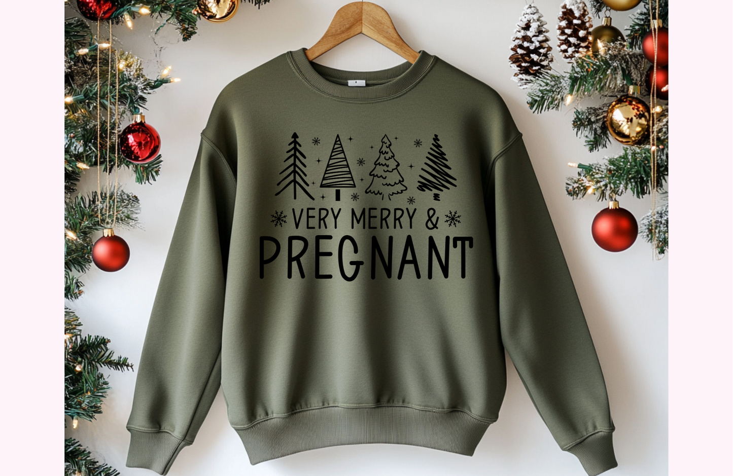 Very Merry and Pregnant Sweatshirt – Gildan 18000 Christmas Crewneck