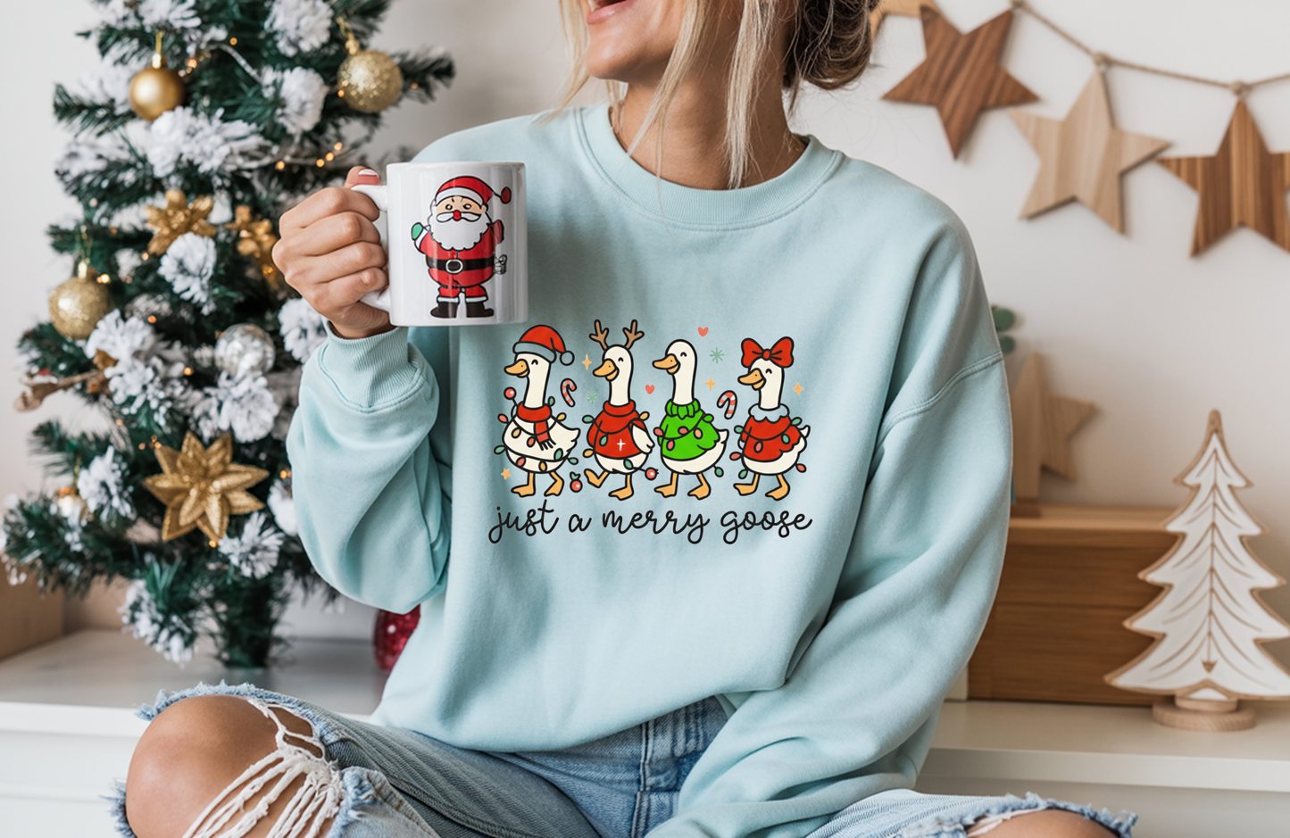 Just a Merry Goose Christmas Sweatshirt – Funny Festive Gildan 18000 Crewneck