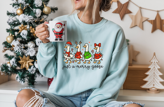Just a Merry Goose Christmas Sweatshirt – Funny Festive Gildan 18000 Crewneck