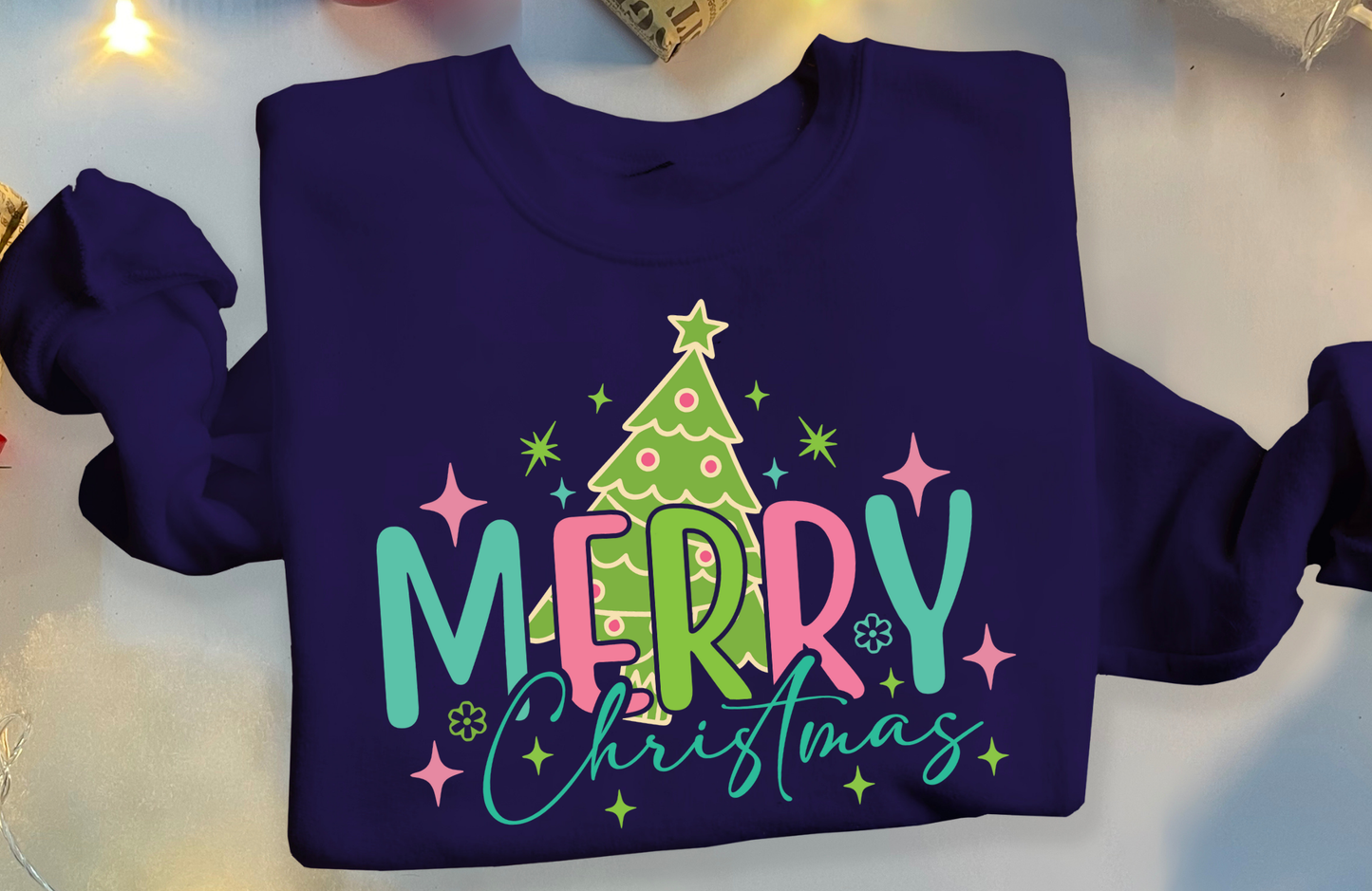 Merry Christmas Sweatshirt – Bright Pink & Green Holiday Crewneck | Gildan 18000 Cozy Christmas Pullover