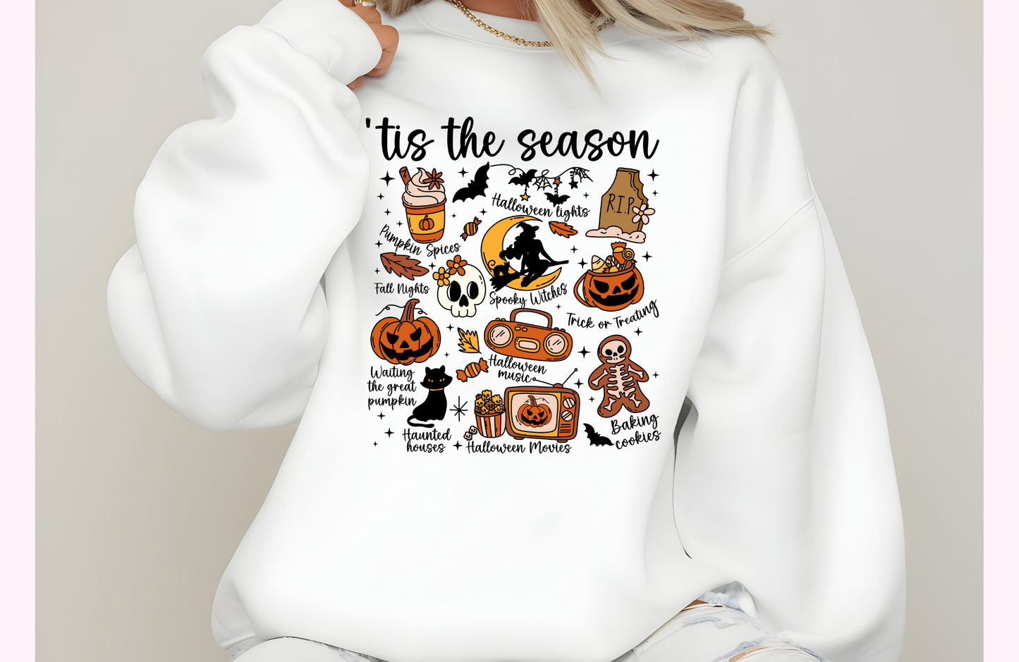 Halloween Doodle Sweatshirt – Gildan 18000 Unisex Fall Crewneck - Fall Sweatshirt - Spooky Season