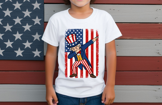 Dancing Uncle Sam Kids Tee – Funny Patriotic Graphic on Youth Bella + Canvas Shirt