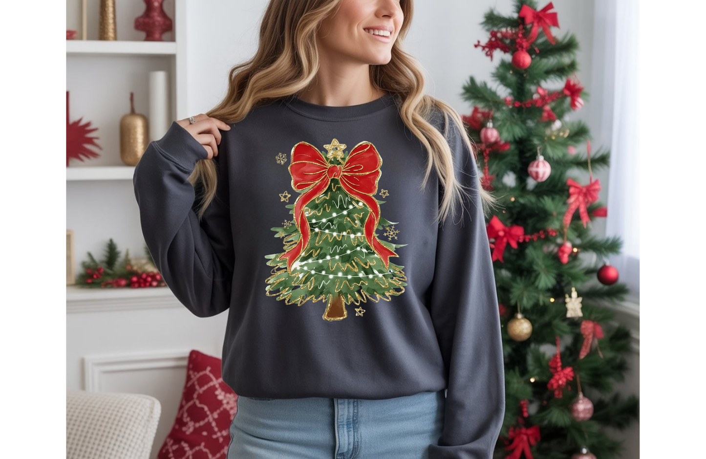 Festive Christmas Tree Sweatshirt – Gildan 18000 Holiday Crewneck