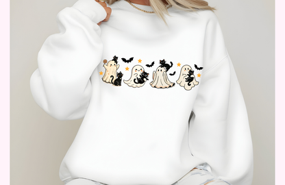 Cute Ghosts and Cats Sweatshirt – Gildan 18000 Unisex Halloween Crewneck