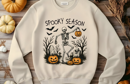 Spooky Season Skeleton Sweatshirt – Gildan 18000 Unisex Halloween Crewneck - Fall Sweatshirt - Cozy Vibes