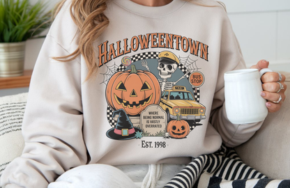 Halloweentown Sweatshirt – Gildan 18000 Unisex Halloween Crewneck with Spooky Décor Graphic