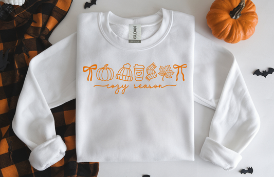 Cozy Season Embroidered Sweatshirt – Gildan 18000 Fall Doodle Crewneck