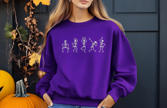 Gildan 18000 Embroidered Dancing Skeletons Sweatshirt | Cozy Unisex Halloween Crewneck