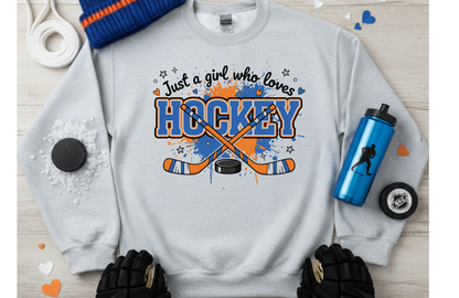 Just a Girl Who Loves Hockey Sweatshirt | Gildan 18000 Crewneck | Women’s Hockey Fan Pullover | Cozy Rink Day Sweater | Hockey Gift