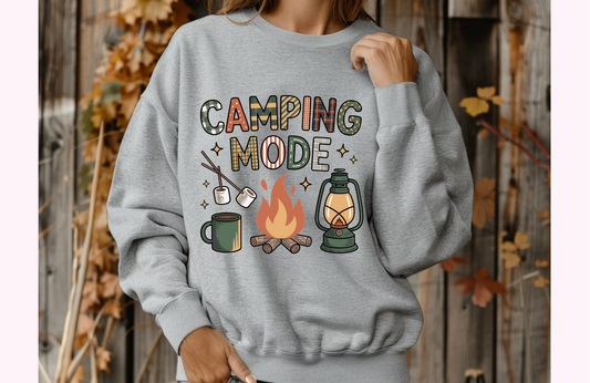 Camping Sweatshirt – Gildan 18000 Unisex Crewneck with Outdoor Adventure Graphic