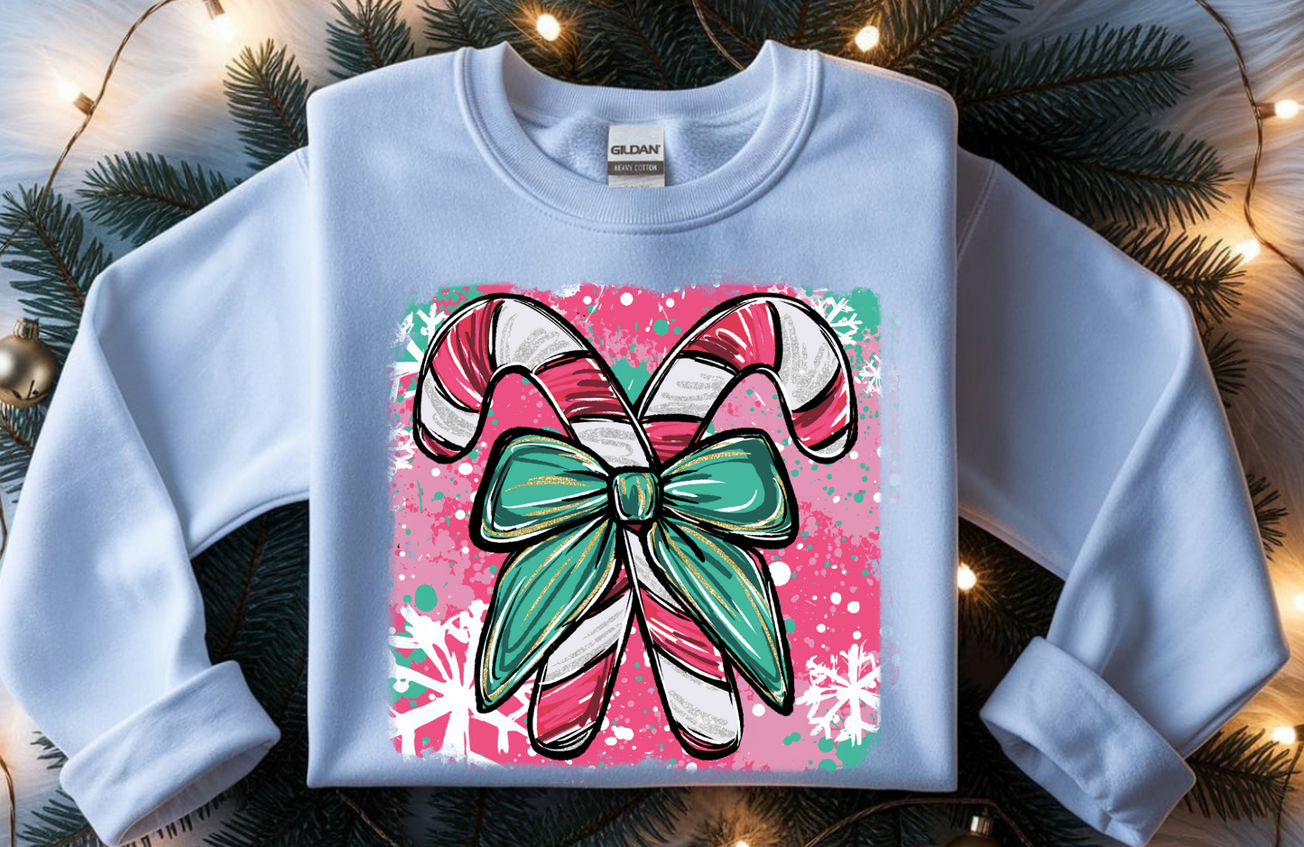 Colorful Candy Cane Sweatshirt – Gildan 18000 Christmas Crewneck