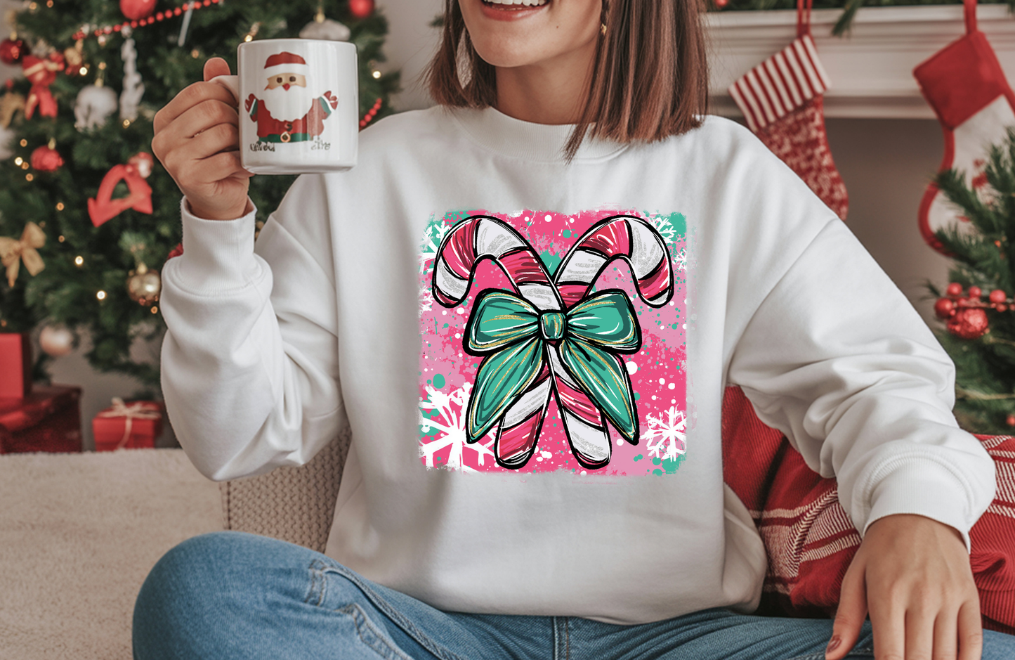 Colorful Candy Cane Sweatshirt – Gildan 18000 Christmas Crewneck