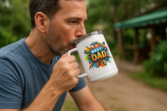 Personalized 20 oz Dad Coffee Mug with Tools | Insulated Stainless Steel Tumbler with Lid