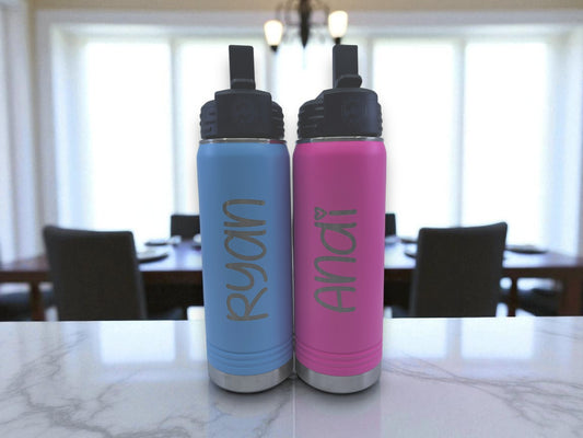 Personalized 20 oz Laser Engraved Water Bottle – Stainless Steel, Insulated, Leak-Proof with Straw