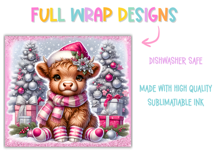 Christmas Highland Cow Tumbler | Festive Sublimated Drinkware Gift